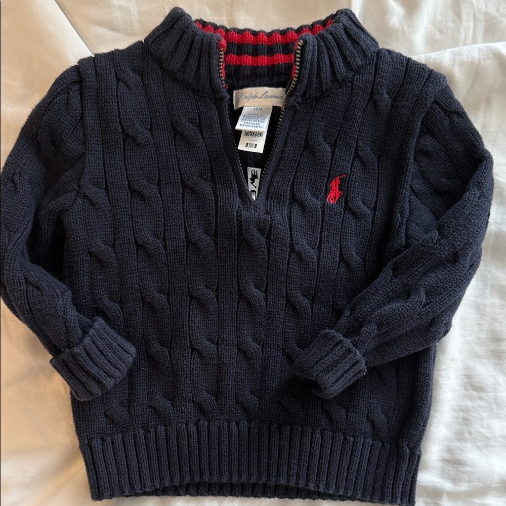Ralph Lauren Baby Dark Blue Cable-Knit Sweater